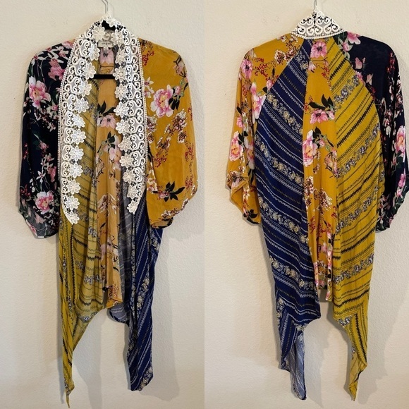 Umgee Women Kimono Cardigan Small Colorful Floral  Crochet Bohemian Cottagecore - Picture 1 of 15
